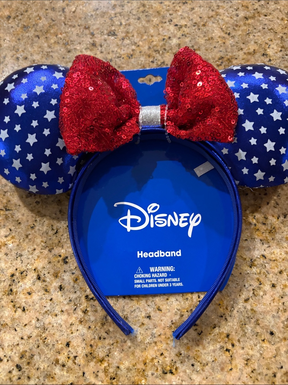 Disney Patriotic Minnie Mouse Ears Headband Sequin Bow Red White & Blue
